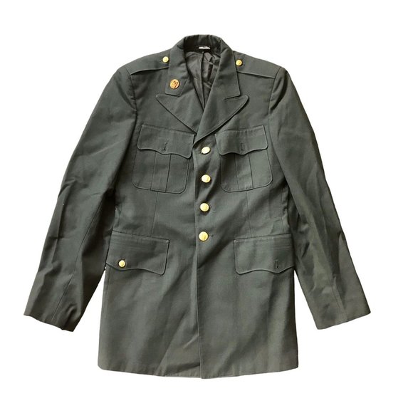 Vintage US Military Men Serge Green Coat Size 40L w Army Enlisted Military Polic